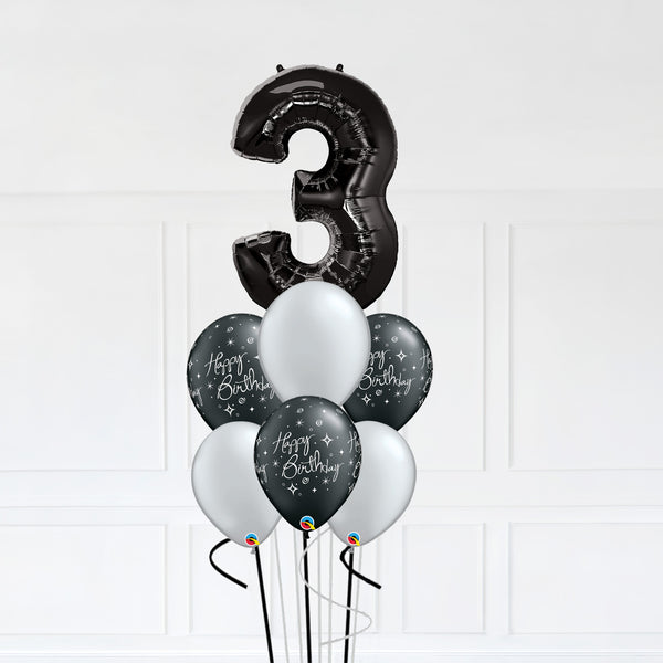 Customizable Number 3 Balloon Bouquet Onyx Black Micro Foil Balloon with Latex Happy Birthday Balloons