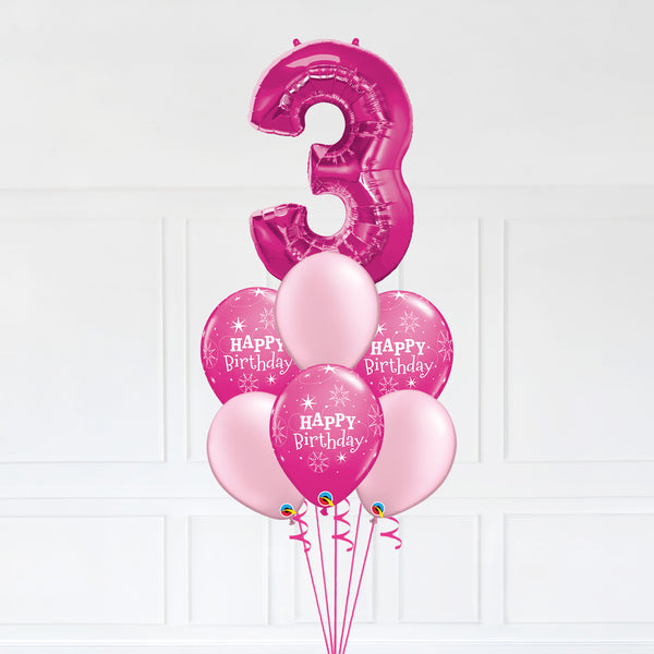 Customizable Number 3 Balloon Bouquet Pink Micro Foil Balloon with Latex Happy Birthday Balloons