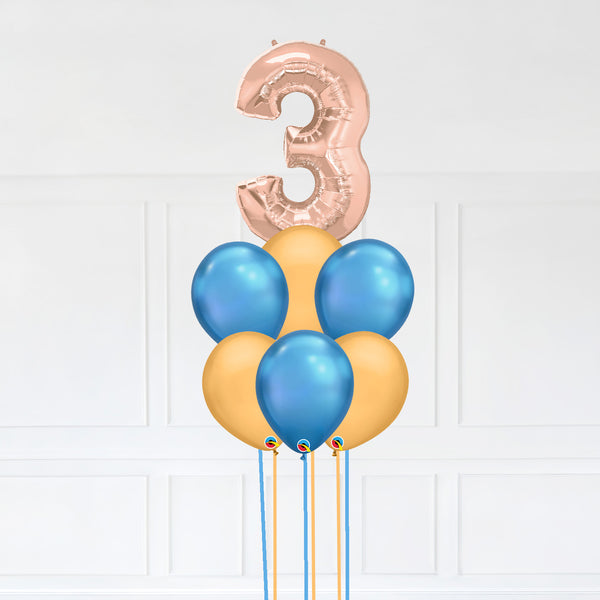 Customizable Number 3 Balloon Bouquet Rose Gold Micro Foil Balloon with Latex Balloons