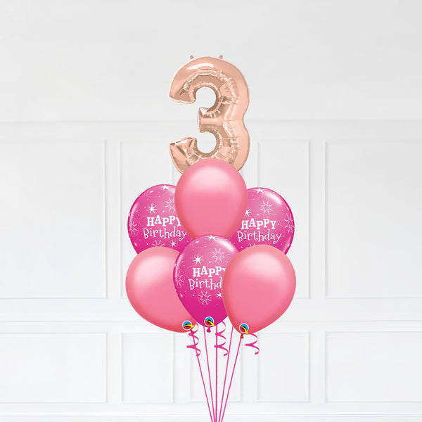 Customizable Number 3 Balloon Bouquet Rose Gold Micro Foil Balloon with Happy Birthday Latex Balloons