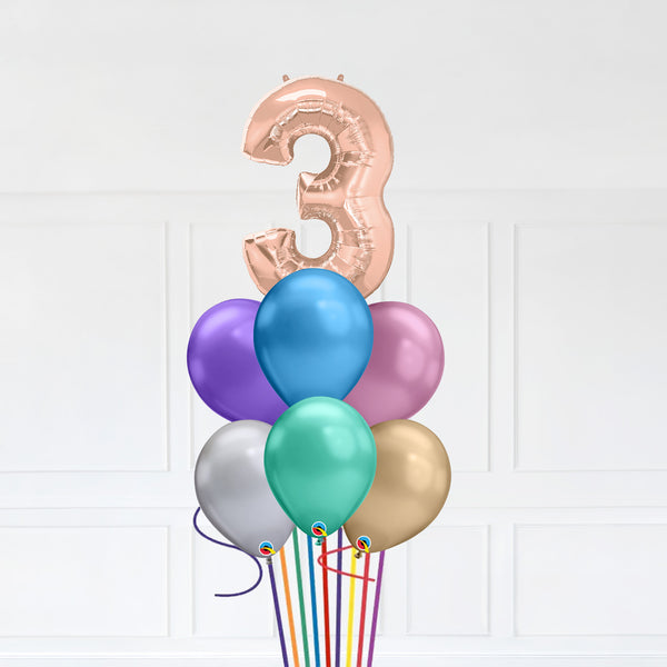 Customizable Number 3 Balloon Bouquet Rose Gold Micro Foil Balloon with Latex Happy Birthday Balloons