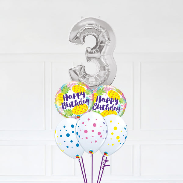 Customizable Number 3 Balloon Bouquet Silver Micro Foil Balloon with Happy Birthday Latex Balloons