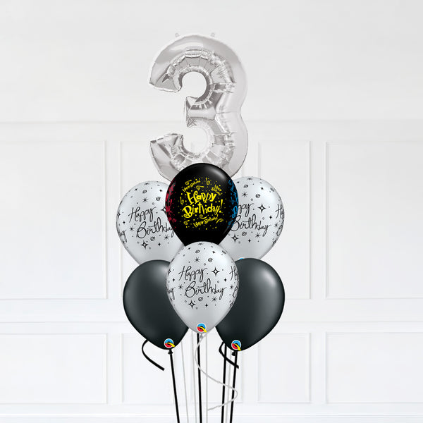 Customizable Number 3 Balloon Bouquet Silver Micro Foil Balloon with Latex Balloons