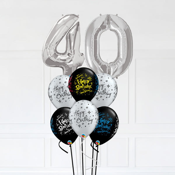 Customizable Number 40 Balloon Bouquet Silver Micro Foil Balloon with Latex Balloons