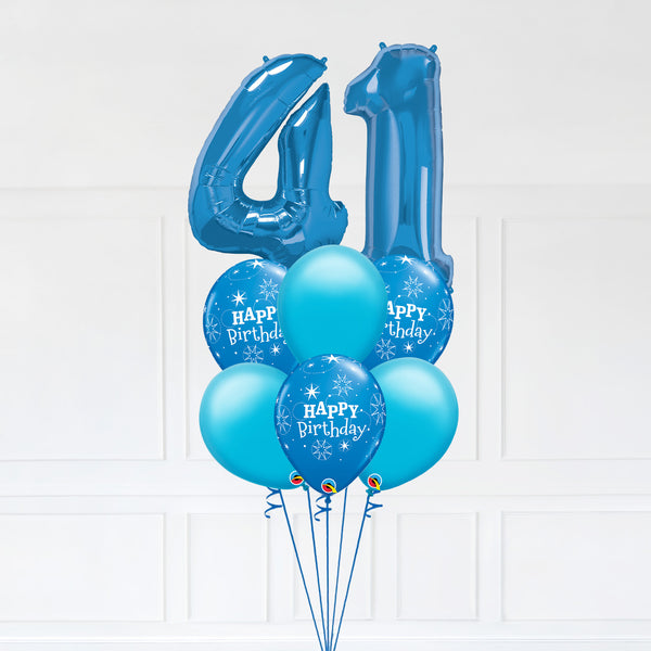 Customizable Number 41 Balloon Bouquet Blue Micro Foil Balloon with Latex Happy Birthday Balloons