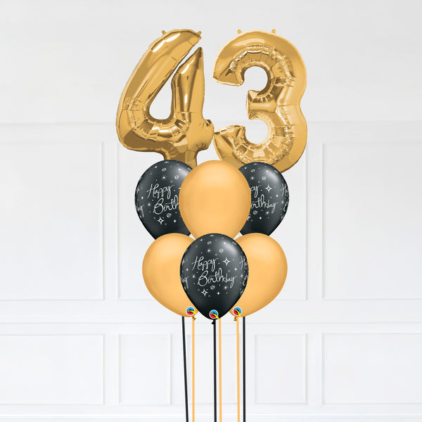 Customizable Number 43 Balloon Bouquet Gold Micro Foil Balloon with Latex Happy Birthday Balloons