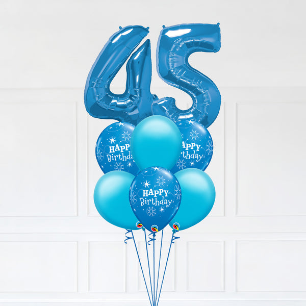 Customizable Number 45 Balloon Bouquet Blue Micro Foil Balloon with Latex Happy Birthday Balloons