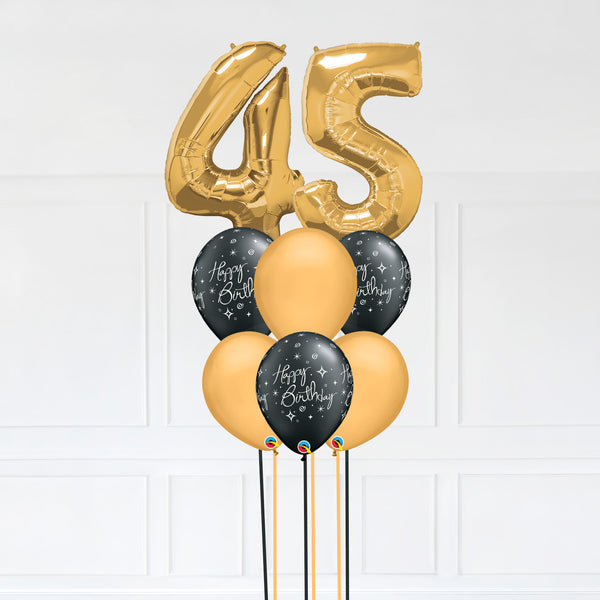 Customizable Number 45 Balloon Bouquet Gold Micro Foil Balloon with Latex Happy Birthday Balloons