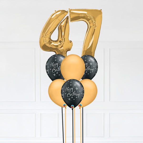 Customizable Number 47 Balloon Bouquet Gold Micro Foil Balloon with Latex Happy Birthday Balloons