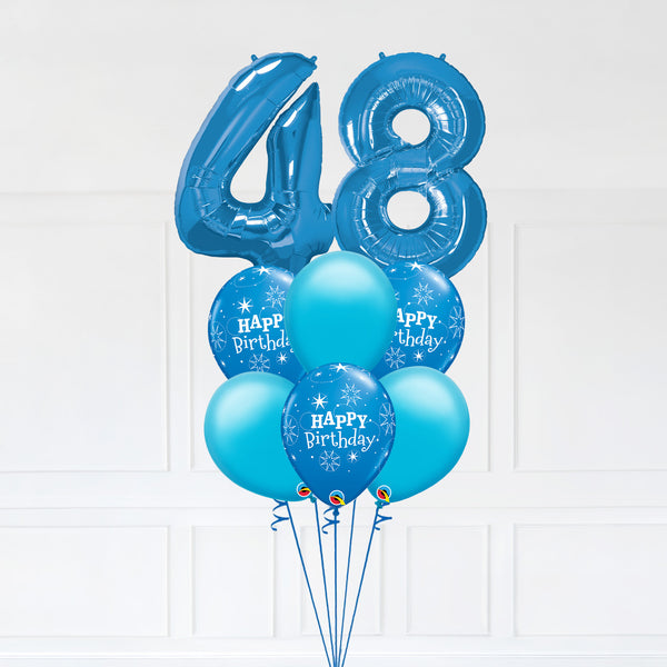 Customizable Number 48 Balloon Bouquet Blue Micro Foil Balloon with Latex Happy Birthday Balloons