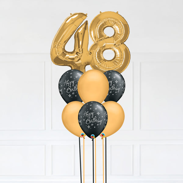 Customizable Number 48 Balloon Bouquet Gold Micro Foil Balloon with Latex Happy Birthday Balloons