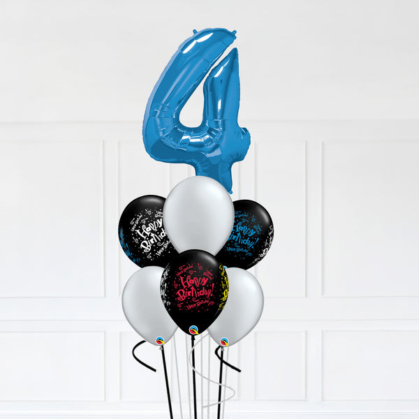 Customizable Number 4 Balloon Bouquet Blue Micro Foil Balloon with Latex Balloons