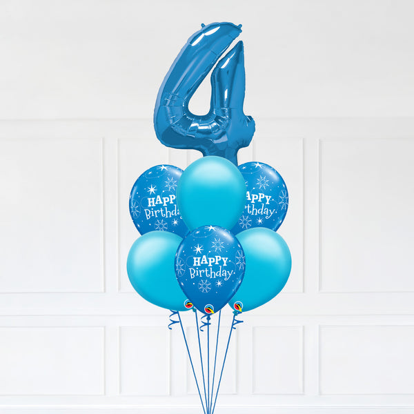 Customizable Number 4 Balloon Bouquet Blue Micro Foil Balloon with Latex Happy Birthday Balloons