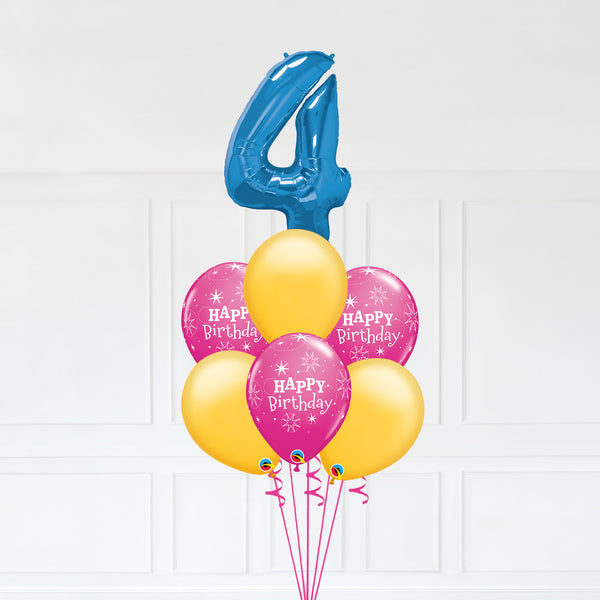 Customizable Number 4 Balloon Bouquet Blue Micro Foil Balloon with Latex Happy Birthday Balloons