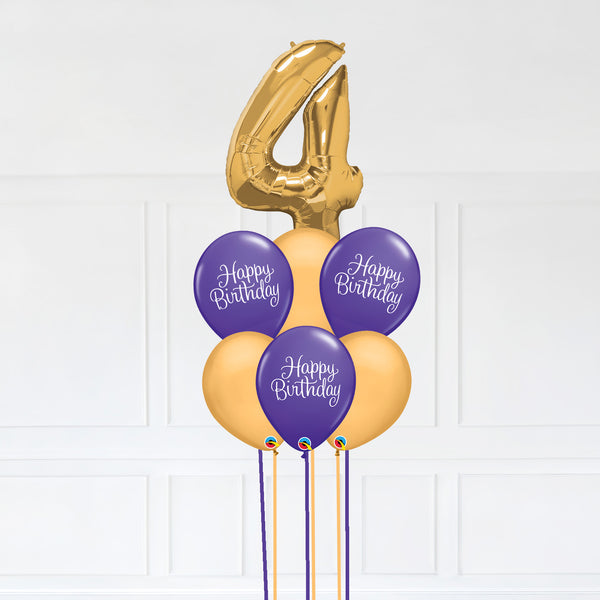 Customizable Number 4 Balloon Bouquet Gold Micro Foil Balloon with Latex Happy Birthday Balloons