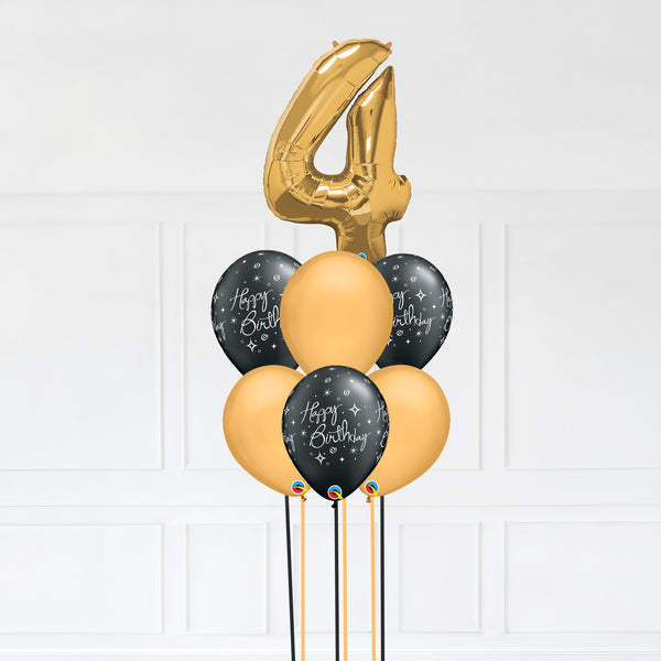 Customizable Number 4 Balloon Bouquet Gold Micro Foil Balloon with Latex Happy Birthday Balloons