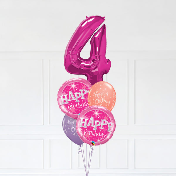 Customizable Number 4 Balloon Bouquet Pink Micro Foil Balloon with Latex Happy Birthday Balloons