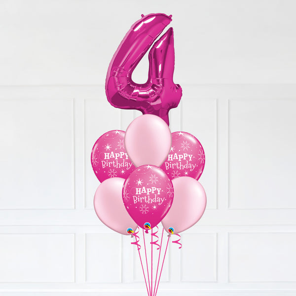 Customizable Number 4 Balloon Bouquet Pink Micro Foil Balloon with Latex Happy Birthday Balloons