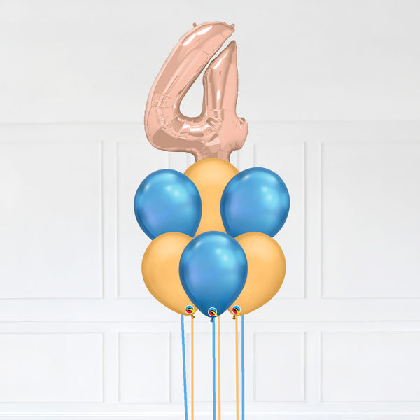 Customizable Number 4 Balloon Bouquet Rose Gold Micro Foil Balloon with Latex Balloons