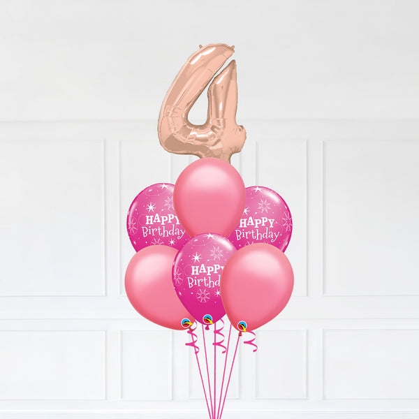 Customizable Number 4 Balloon Bouquet Rose Gold Micro Foil Balloon with Happy Birthday Latex Balloons