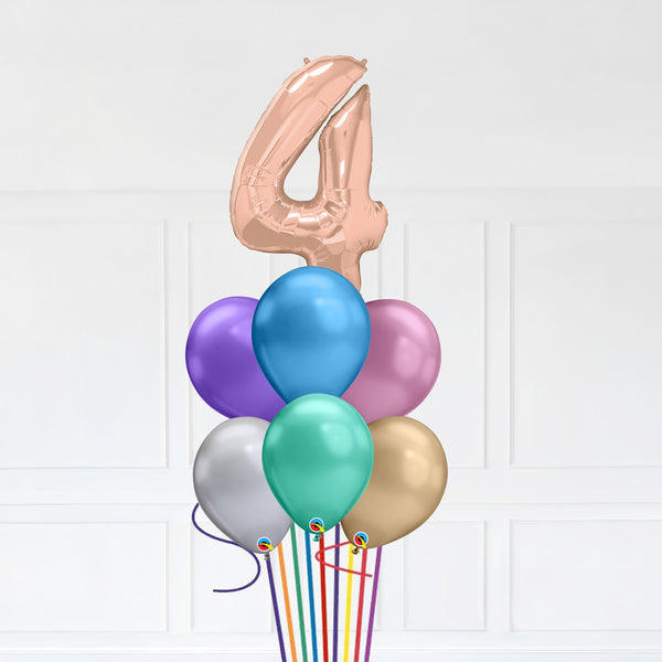 Customizable Number 4 Balloon Bouquet Rose Gold Micro Foil Balloon with Latex Happy Birthday Balloons