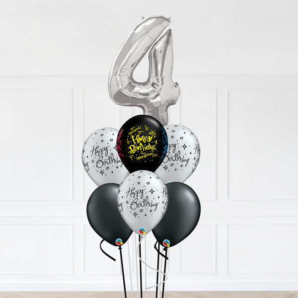 Customizable Number 4 Balloon Bouquet Silver Micro Foil Balloon with Latex Balloons