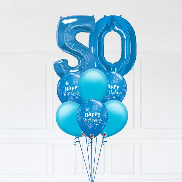 Customizable Number 50 Balloon Bouquet Blue Micro Foil Balloon with Latex Happy Birthday Balloons