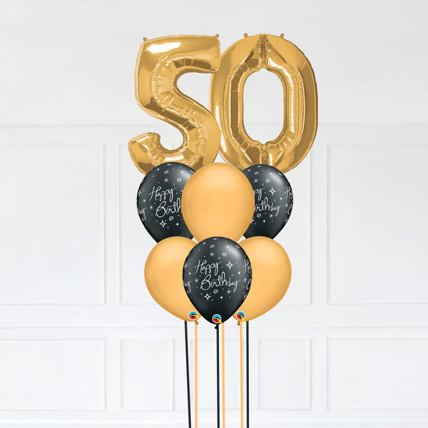 Customizable Number 50 Balloon Bouquet Gold Micro Foil Balloon with Latex Happy Birthday Balloons