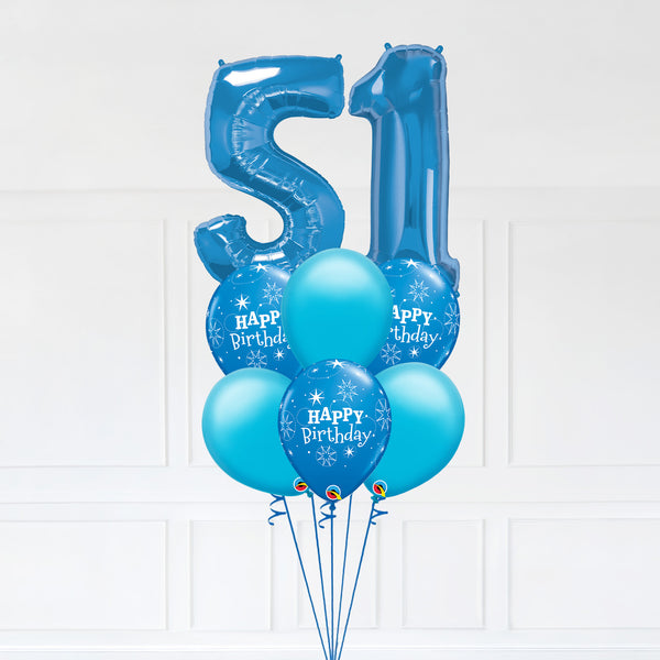 Customizable Number 51 Balloon Bouquet Blue Micro Foil Balloon with Latex Happy Birthday Balloons