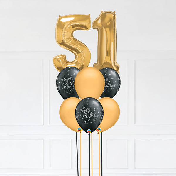 Customizable Number 51 Balloon Bouquet Gold Micro Foil Balloon with Latex Happy Birthday Balloons