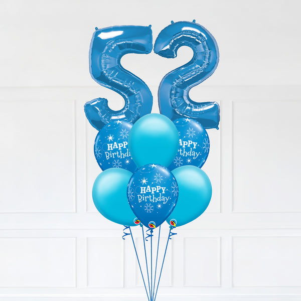 Customizable Number 52 Balloon Bouquet Blue Micro Foil Balloon with Latex Happy Birthday Balloons