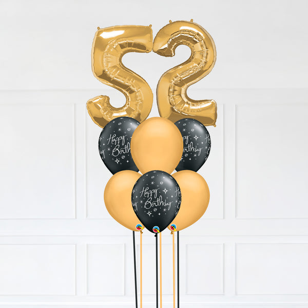 Customizable Number 52 Balloon Bouquet Gold Micro Foil Balloon with Latex Happy Birthday Balloons