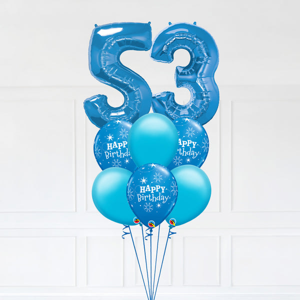 Customizable Number 53 Balloon Bouquet Blue Micro Foil Balloon with Latex Happy Birthday Balloons