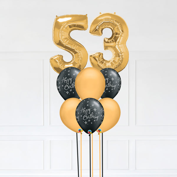 Customizable Number 53 Balloon Bouquet Gold Micro Foil Balloon with Latex Happy Birthday Balloons