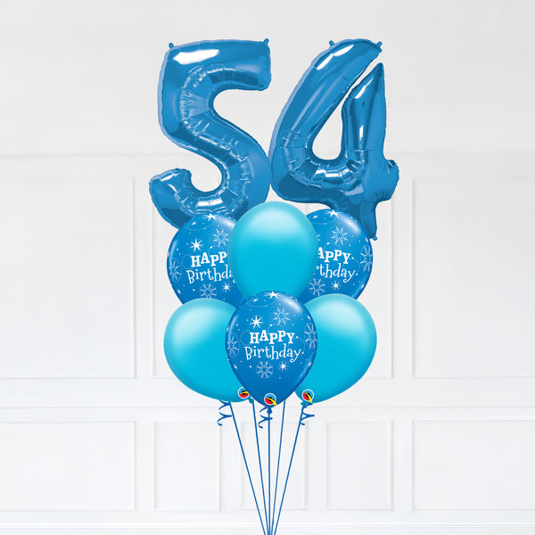 Customizable Number 54 Balloon Bouquet Blue Micro Foil Balloon with Latex Happy Birthday Balloons