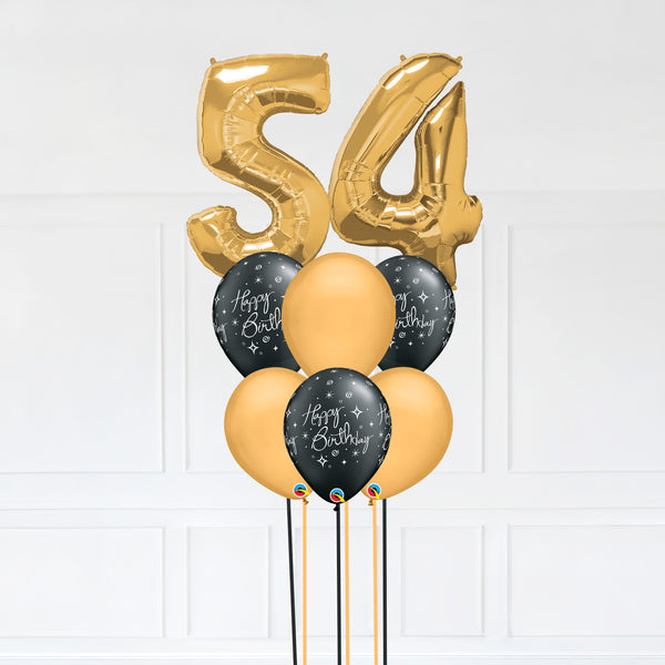 Customizable Number 54 Balloon Bouquet Gold Micro Foil Balloon with Latex Happy Birthday Balloons