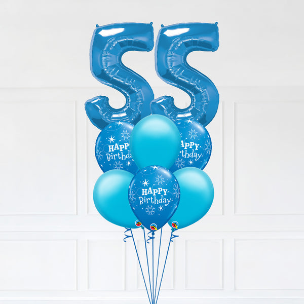 Customizable Number 55 Balloon Bouquet Blue Micro Foil Balloon with Latex Happy Birthday Balloons