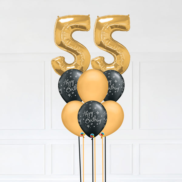 Customizable Number 55 Balloon Bouquet Gold Micro Foil Balloon with Latex Happy Birthday Balloons