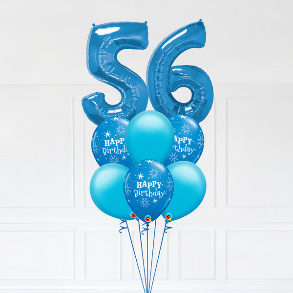 Customizable Number 56 Balloon Bouquet Blue Micro Foil Balloon with Latex Happy Birthday Balloons