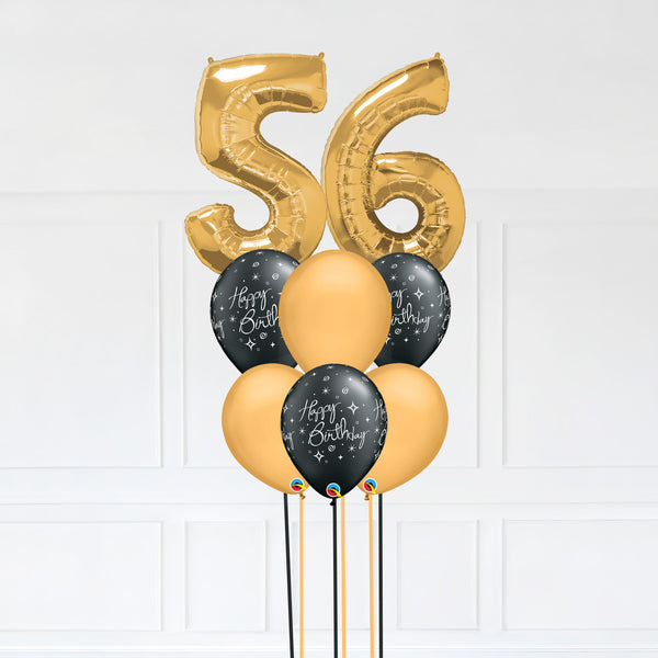 Customizable Number 56 Balloon Bouquet Gold Micro Foil Balloon with Latex Happy Birthday Balloons