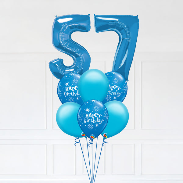 Customizable Number 57 Balloon Bouquet Blue Micro Foil Balloon with Latex Happy Birthday Balloons