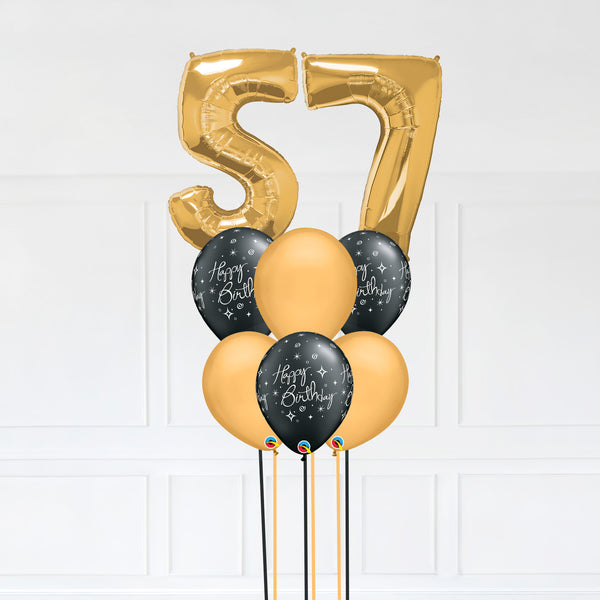 Customizable Number 57 Balloon Bouquet Gold Micro Foil Balloon with Latex Happy Birthday Balloons