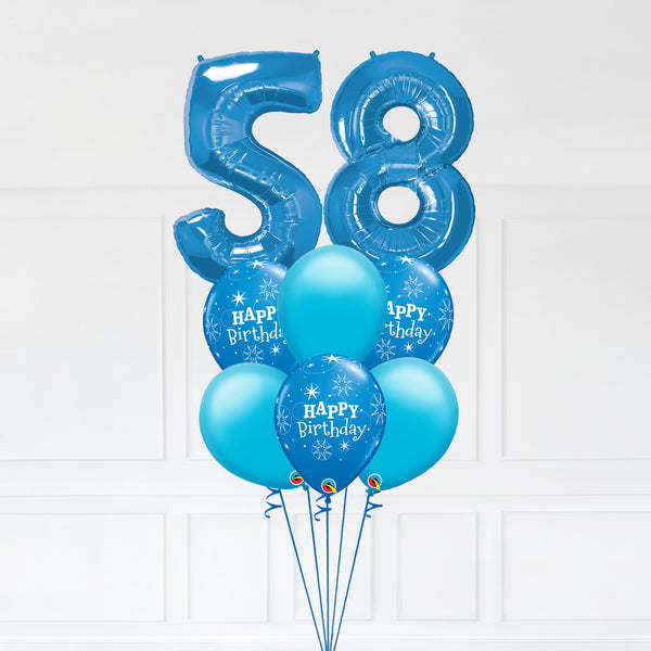 Customizable Number 58 Balloon Bouquet Blue Micro Foil Balloon with Latex Happy Birthday Balloons