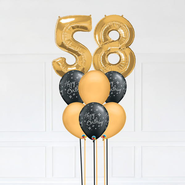 Customizable Number 58 Balloon Bouquet Gold Micro Foil Balloon with Latex Happy Birthday Balloons