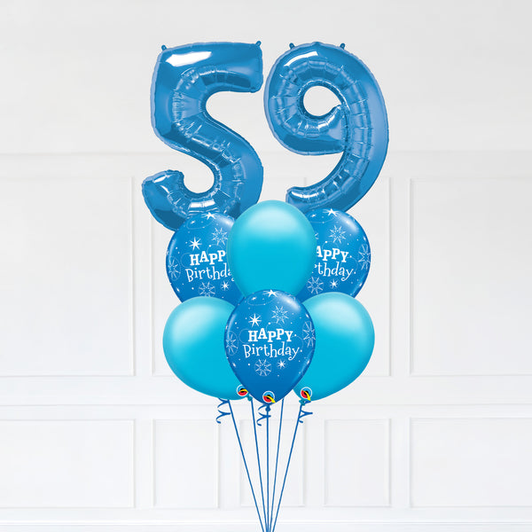 Customizable Number 59 Balloon Bouquet Blue Micro Foil Balloon with Latex Happy Birthday Balloons