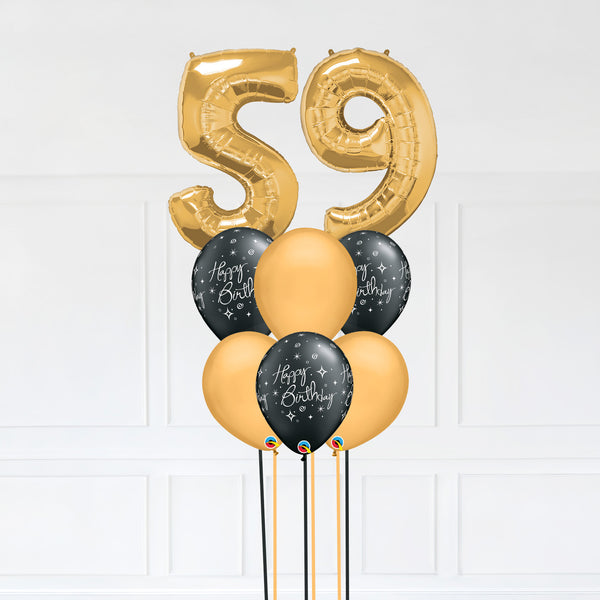 Customizable Number 59 Balloon Bouquet Gold Micro Foil Balloon with Latex Happy Birthday Balloons