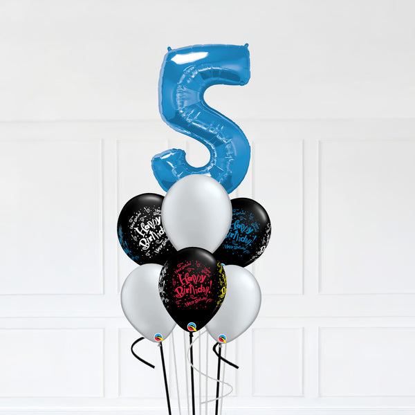 Customizable Number 5 Balloon Bouquet Blue Micro Foil Balloon with Latex Balloons