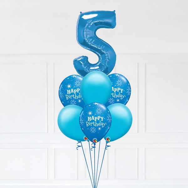 Customizable Number 5 Balloon Bouquet Blue Micro Foil Balloon with Latex Happy Birthday Balloons