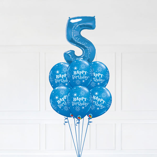 Customizable Number 5 Balloon Bouquet Blue Micro Foil Balloon with Latex Happy Birthday Balloons