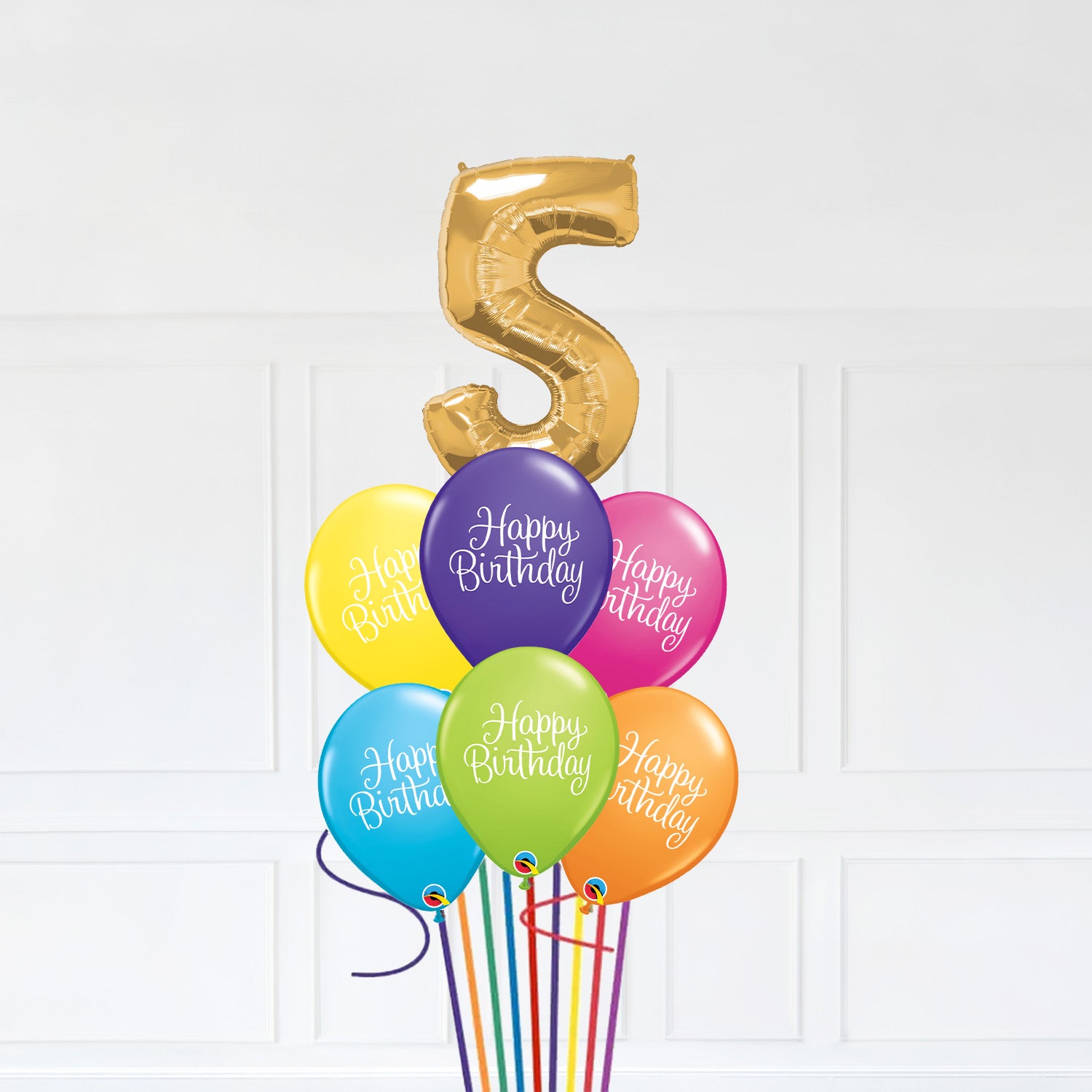 Customizable Number 5 Balloon Bouquet Gold Micro Foil Balloon with Lat ...